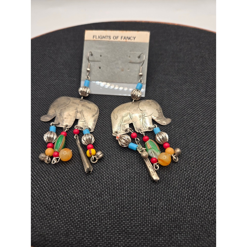 Flights of Fancy Vintage Elephant Dangle Earrings Multi Color Beaded Boho Macy's
